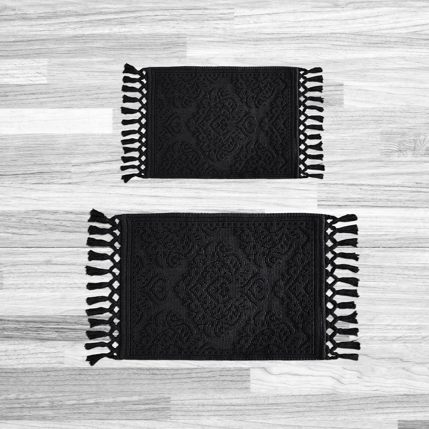 Jean Pierre – Ricardo Bath Mats, Set of 2 Woven Fringe Bathroom Rugs, 100% Cotton, Premium Bathroom Decor – Measures 17″ x 31″ and 21” x 41”- Black Jean Pierre – Ricardo Bath Mats, Set of 2 Woven Fringe Bathroom Rugs, 100% Cotton, Premium Bathroom Decor – Measures 17″ x 31″ and 21” x 41”- Black