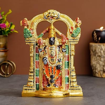 JaipurCrafts Premium White Metal Colorful Lord Tirupati Balaji Idol Statue for Home and Office (Gold, 9.50 Inch)