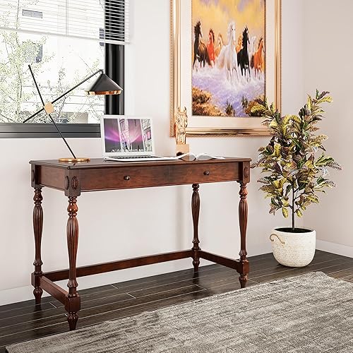 JESONVID BSZ-1533WD - Escritorio de madera maciza para computadora con 2 cajones grandes de 46.1 pulgadas de ancho, estación de trabajo, mesa de