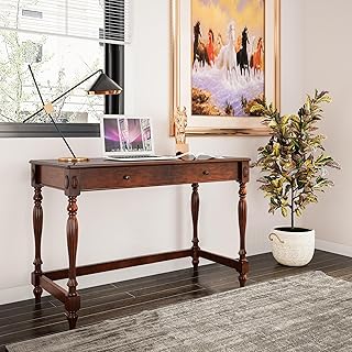 JESONVID Solid Wood Computer Writing Desk with 2 Big Drawers 46.1" Wide Home Office Desk Workstation Big Rustic Study Table Furniture in Cherry for Home Office Bedroom Living Room, BSZ-1533WD