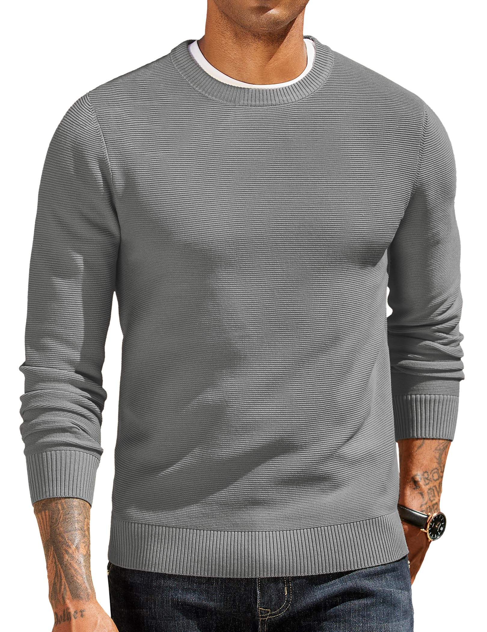 COOFANDY Herren Pullover Langarm Strickpullover mit Rundhalsausschnitt Pulli Casual Business Sweater Winterpullover