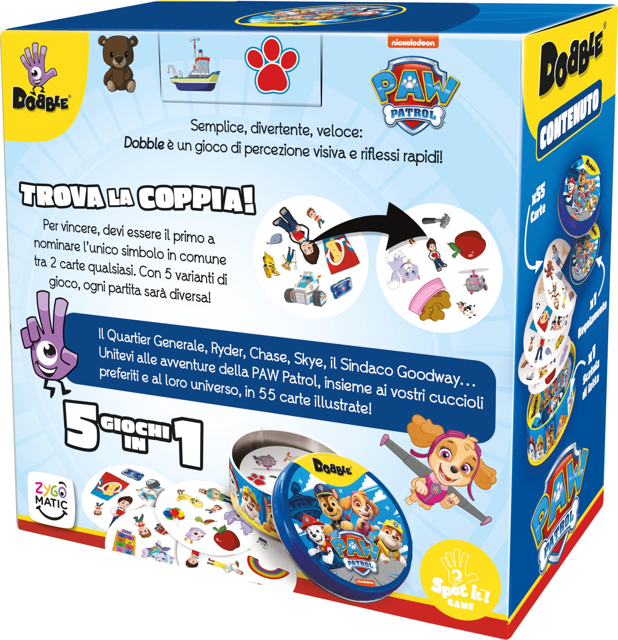 Asmodee - Dobble: Paw Patrol, Divertente Gioco di Carte per Tutta la Famiglia, Eco-Sleeve, 2-8 Giocatori, 4+ Anni, Edizione in Italiano