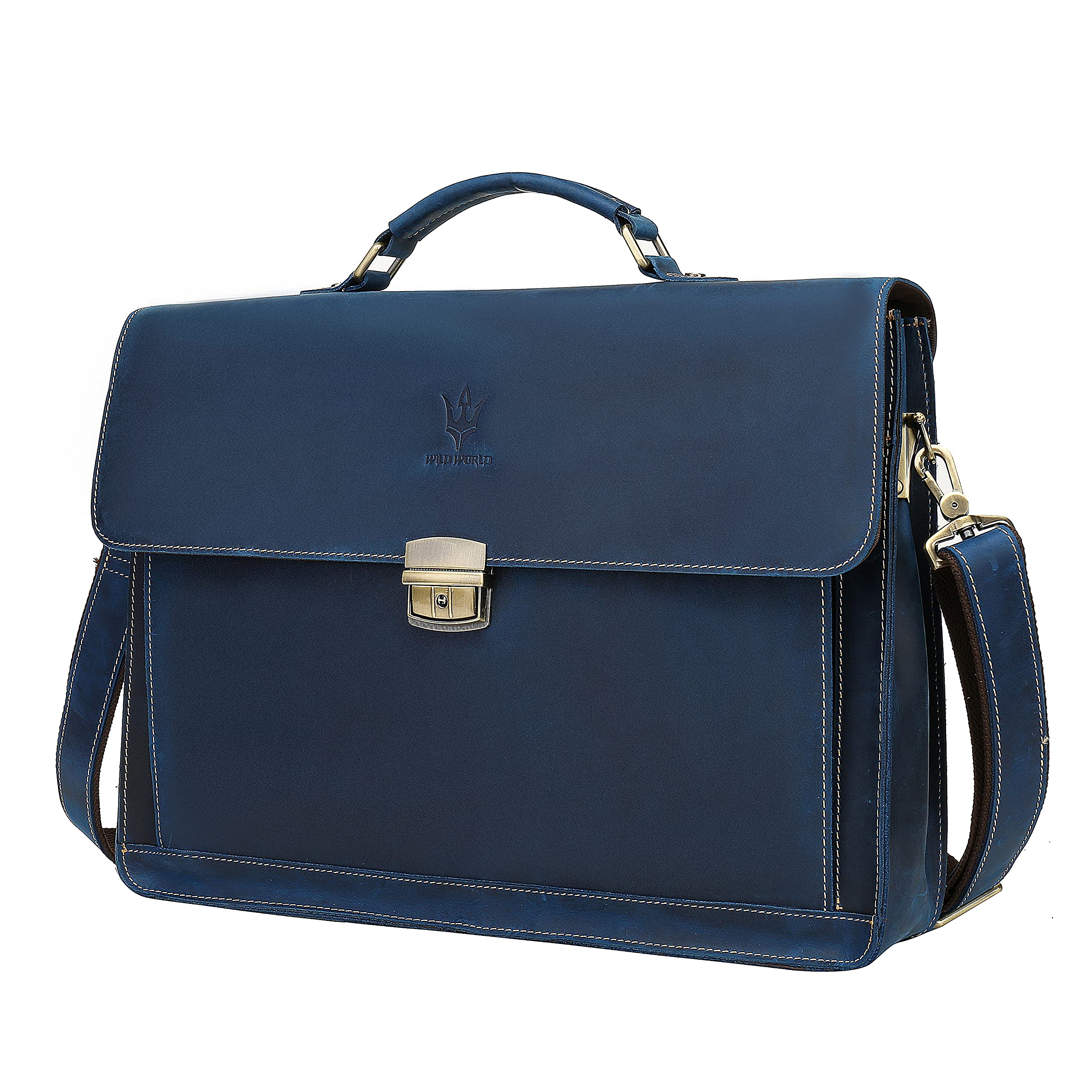 Mens Vintage Full Grain Leather Briefcases Fit 15.6 Inch Laptop Computer, Anti theft Messenger Bag for Work and Business