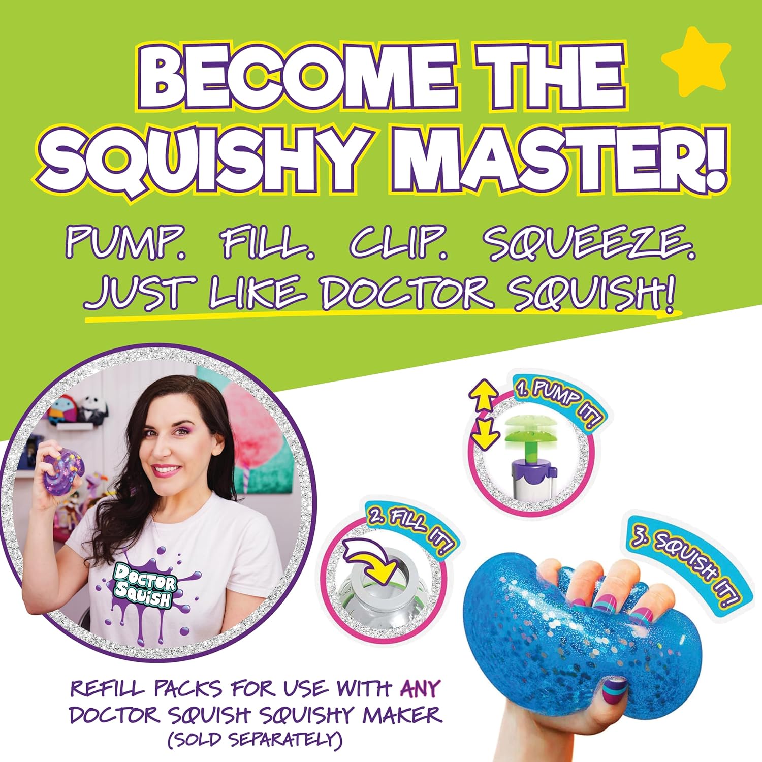 Doctor Squish Squishy Maker Refill Pack | DIY Squishy Making Kit with 10 TPR Balloons and 10 Reusable Clips | Make Your Own Squishies for Kids Ages 8 & Up | 1 Pack