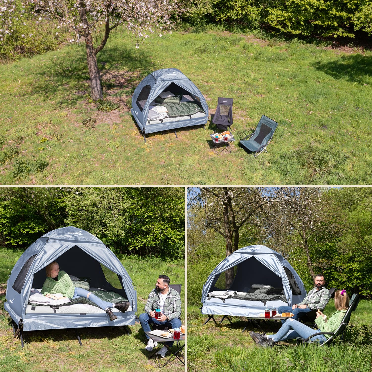 Skandika Haug Lit de Camp Surélevé avec Toit 2 Pers. | Tente-Lit de Camping, Matelas Gonflable, Étanche, d'Extérieur, Max 160 kg | Tente de Pêche 4en1 (Gris avec Sleeper Technology)