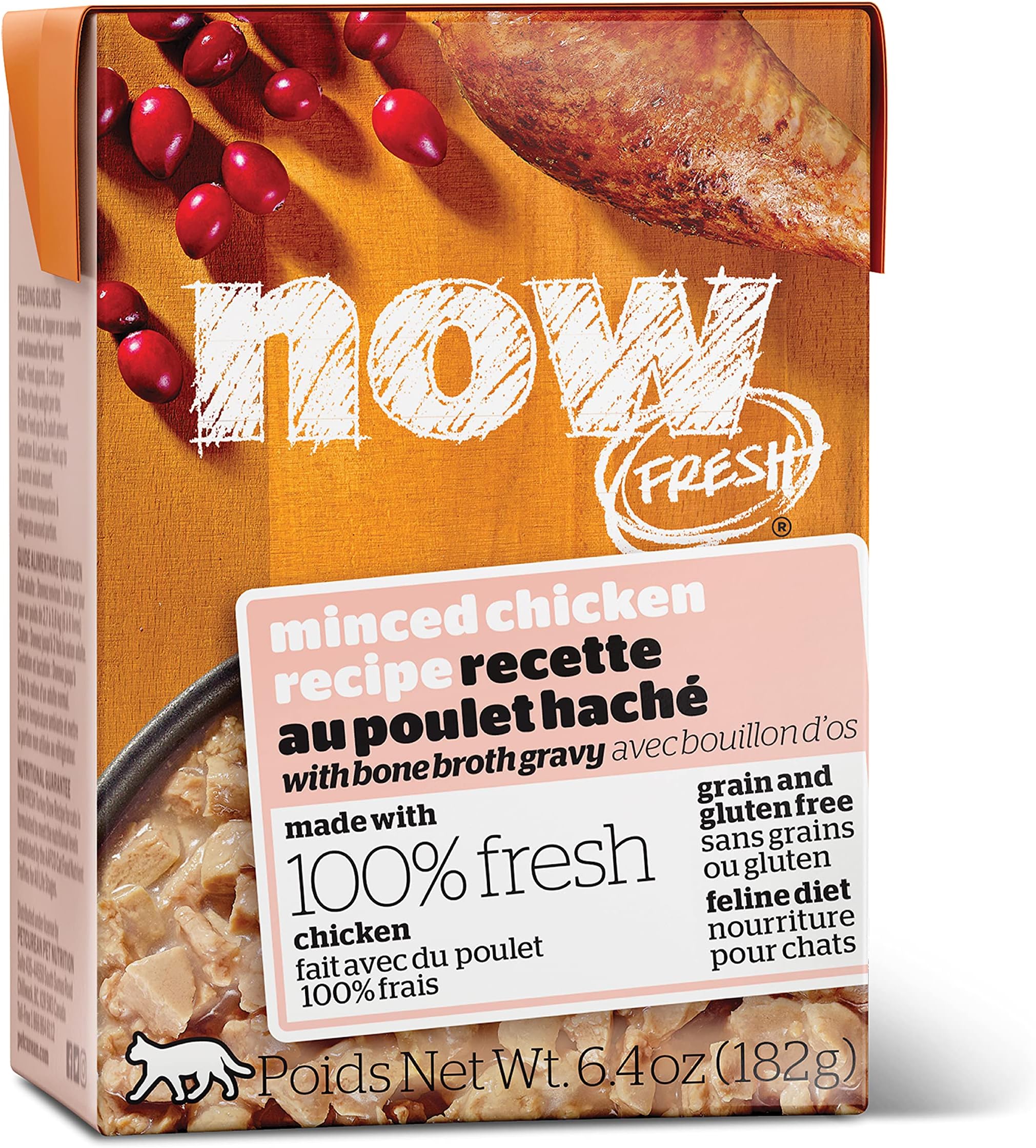 Now FreshWet Cat Food, 6.4 oz 24 Ct - Grain Free Wet Cat Food - Minced Chicken Recipe with Bone Broth Gravy for Cats - Real Meat and Fish for Protein
