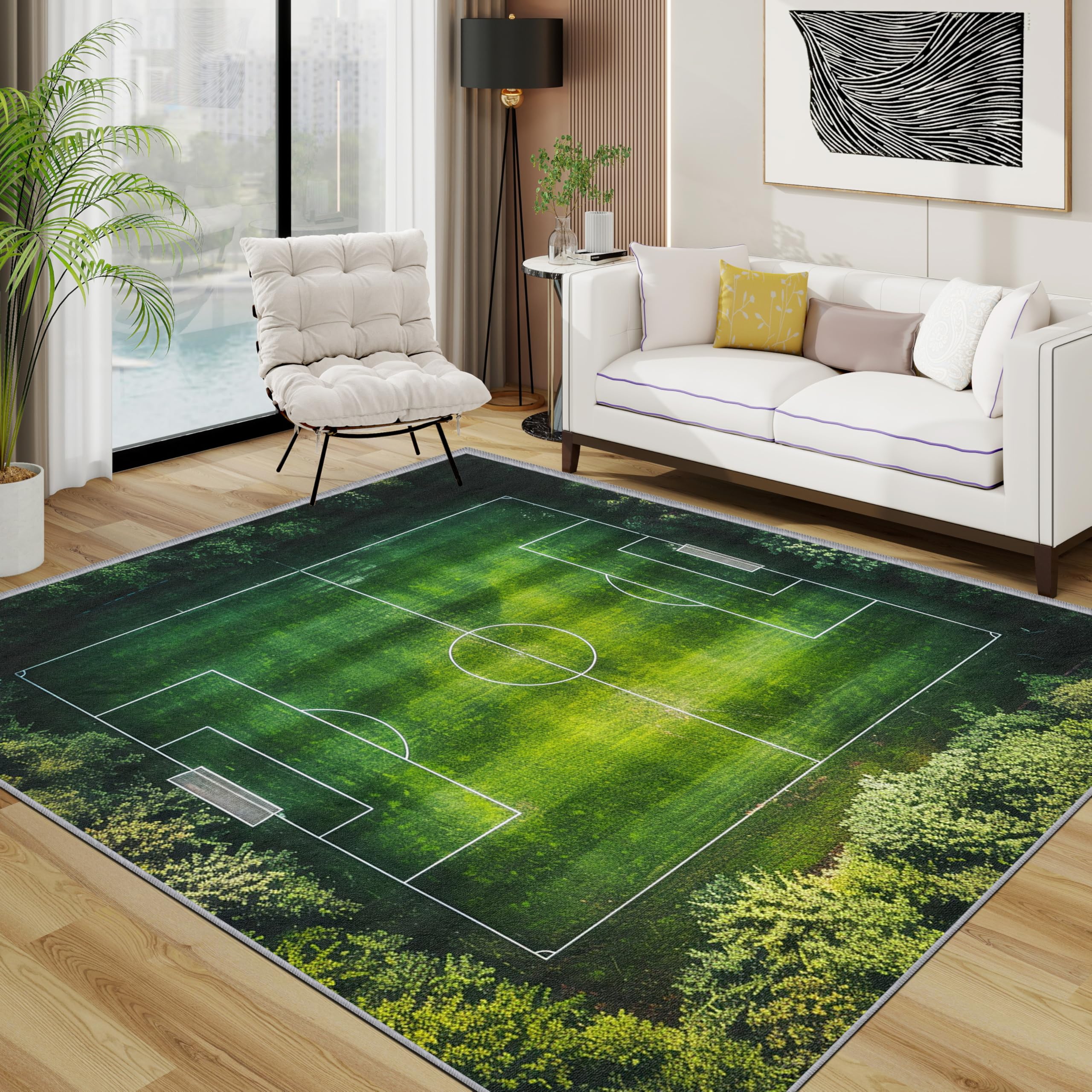 Football Field Rug - Green Soccer Stadium Small Rugs for Bedroom 50x80, Sports theme boys Floor Mat Soft Washable Non Slip Indoor Mats, Football Field Home Decor โ image 1