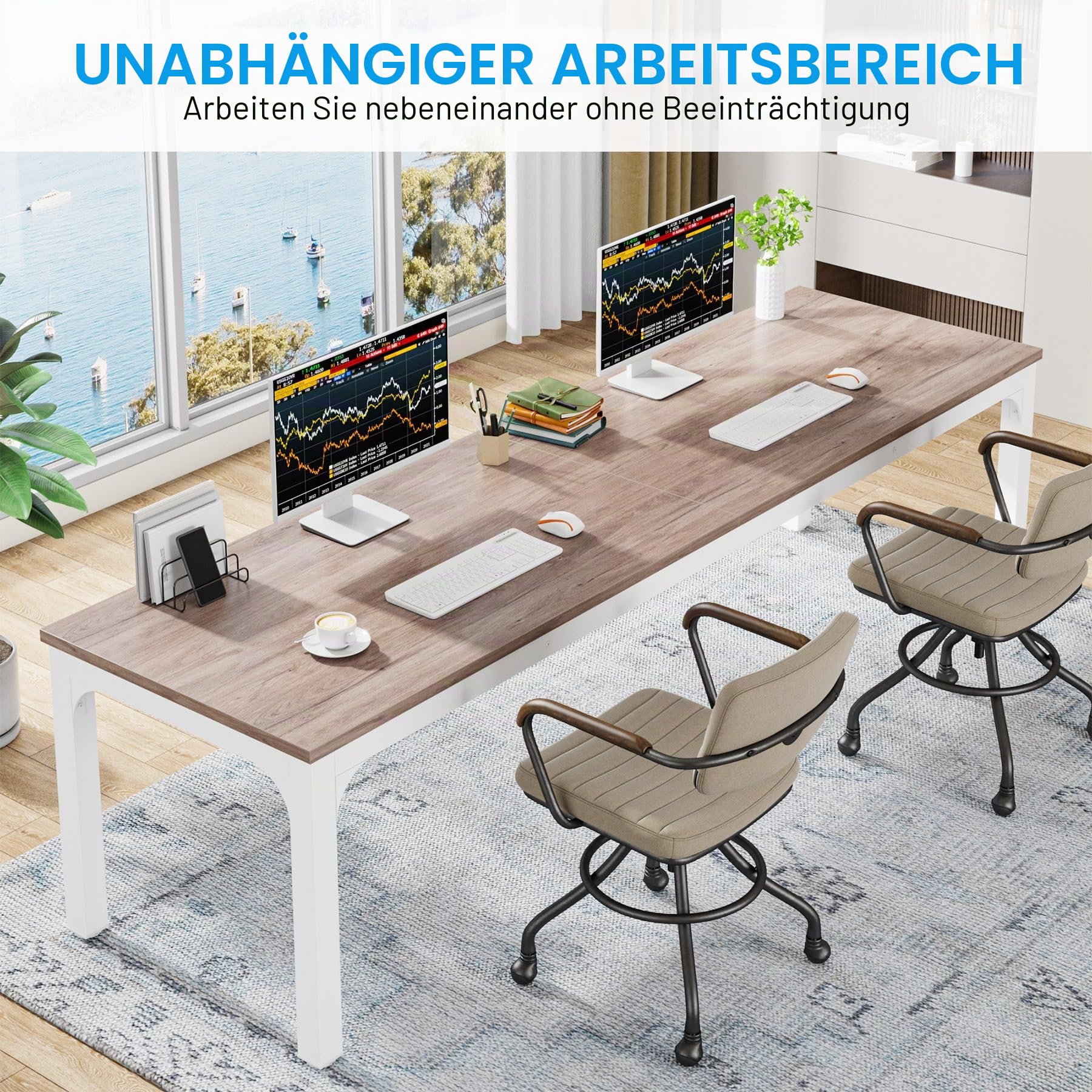 LITTLE TREE 200 cm extra Langer Schreibtisch für Zwei Personen, Doppelarbeitsplatz für Heimbüro