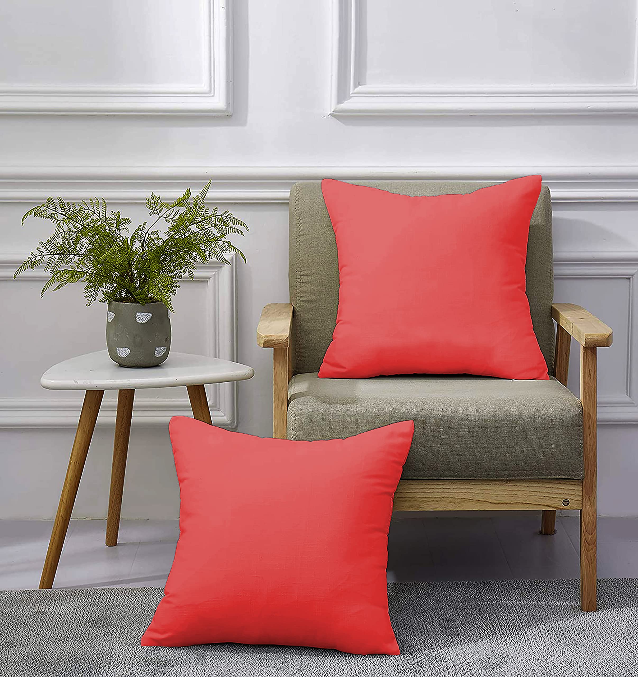 3 Pcs Solid Color Cotton Decorative Cushion Cover 400-TC 100% Egyptian Cotton for Sofa Throw Cushion Covers (24x24) inches - Red