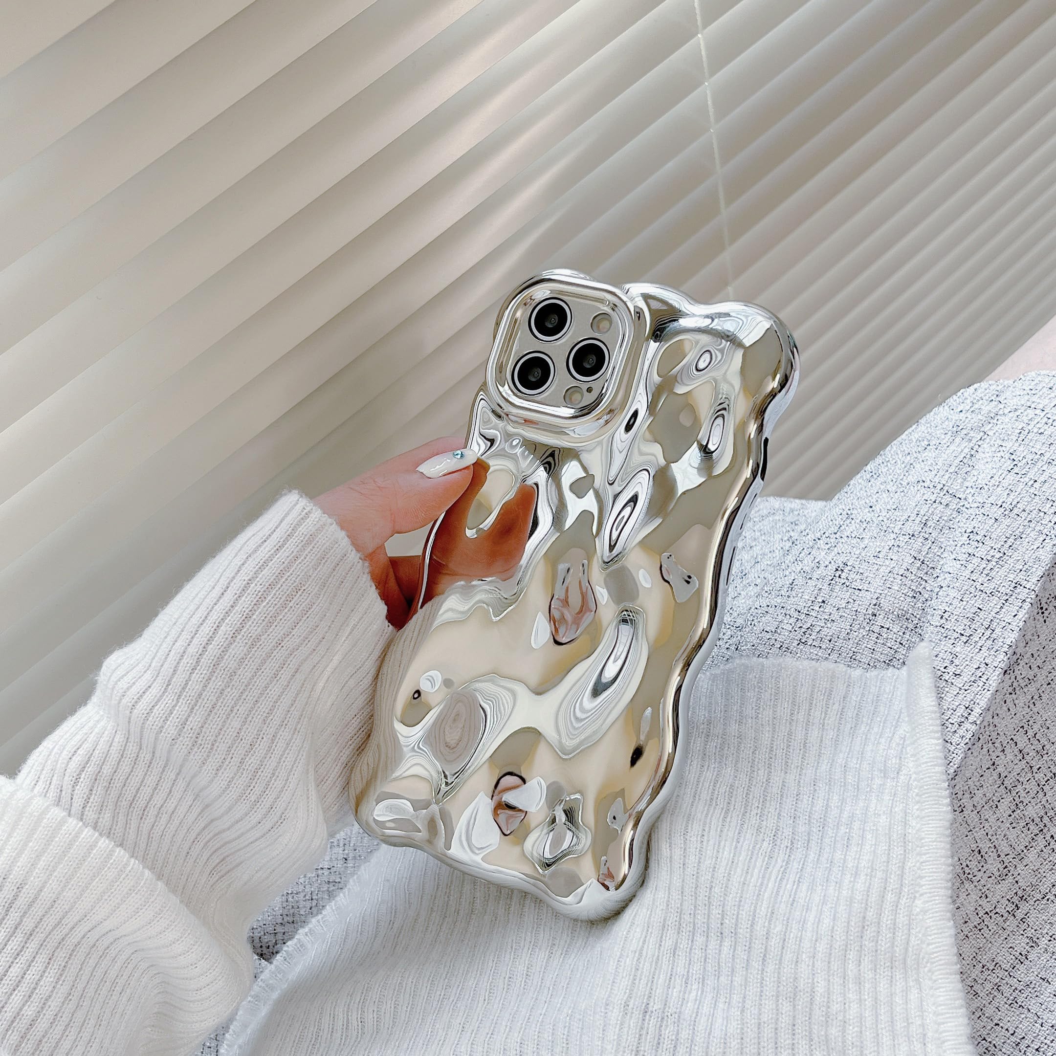 XIZYO - Custodia per iPhone 15 Pro da 6,1, con motivo carino a onde, custodia aesthetic 3D a forma ondulata, con glitter, in morbido silicone antiurto, rosso vino