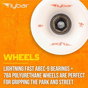 Flybar Skate Cruiser Boards 24 27.5 Strong 7 Ply Canadian Maple Complete Skateboards - 60mm PU Wheels with High Speed ABEC 9 Bearings