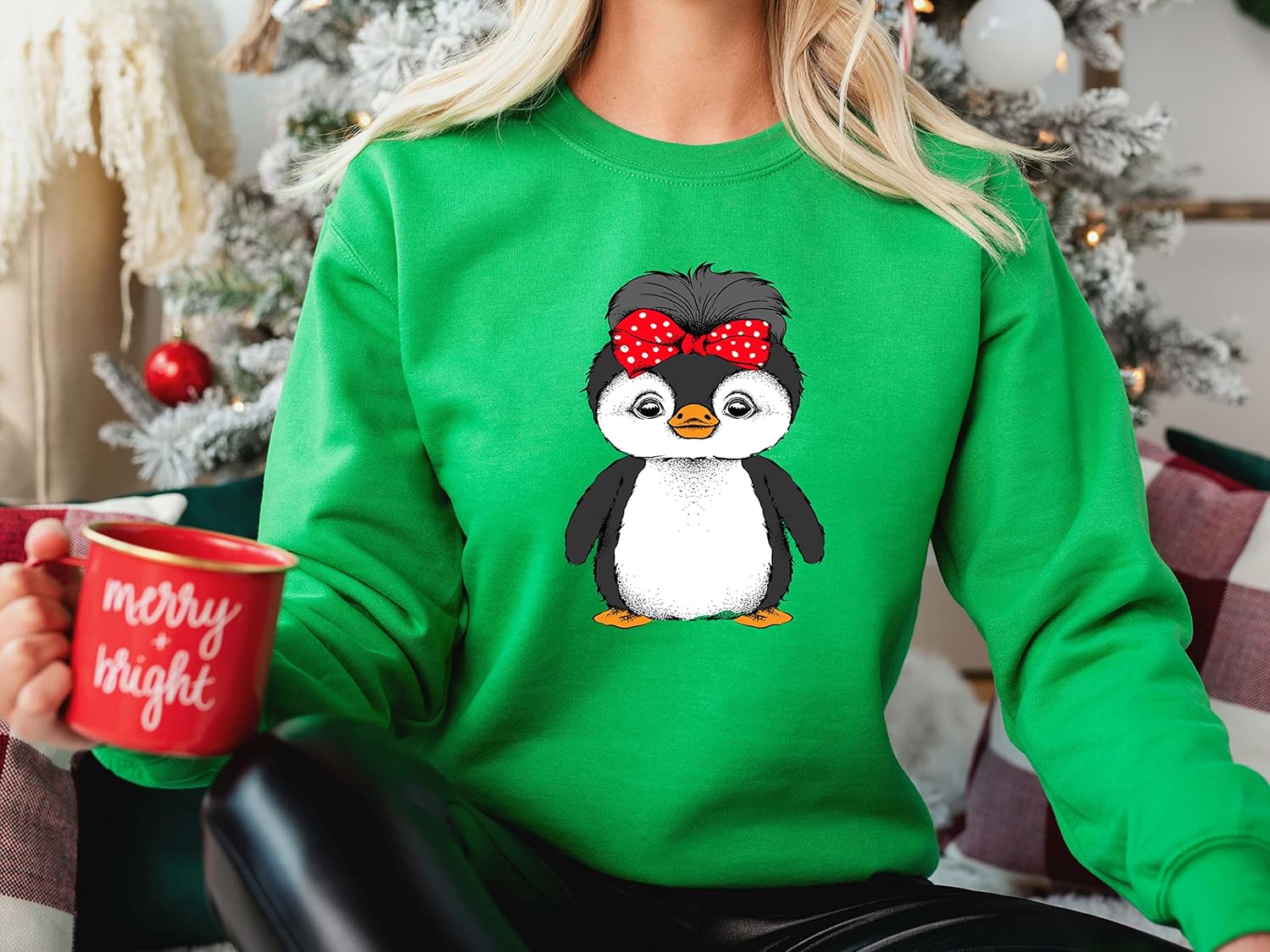 Sweatshirts for Women Cute Penguin Christmas Sweatshirts Long Sleeves Crewneck Tops Pullovers - Image 5