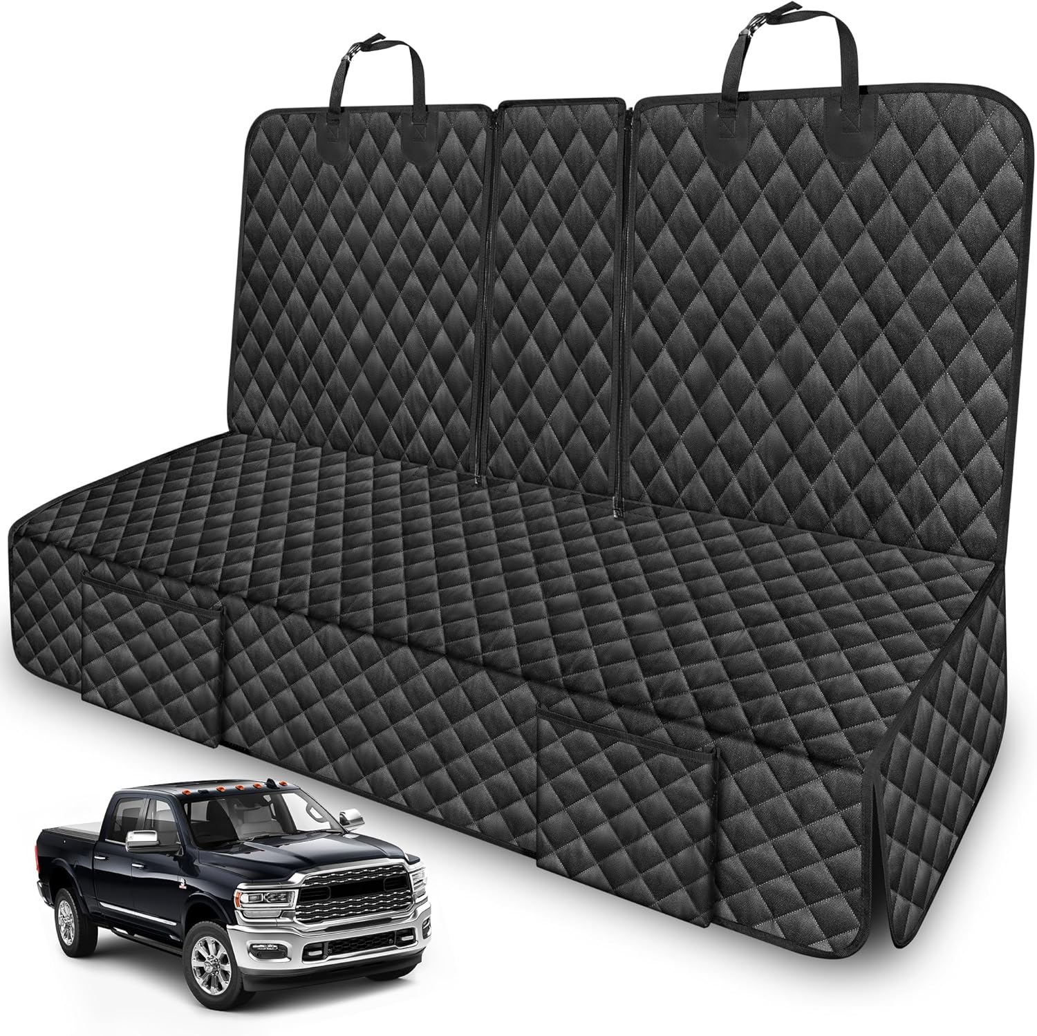 Dog Car Seat Cover for Back Seat Compatible with Dodge RAM 1500 2500 4 Door Quad Cab Crew Cab Mega Cab 2000-2025 2026 Accessories, Non-Slip Pet Bench Backseat Covers for Large Pickup Trucks