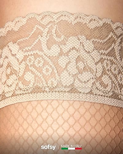 Miniatura 7 de sofsy 10 años de artesanía de calcetería, medias de red hechas en Italia para mujer, encaje de silicona doble suave en la parte superior del muslo