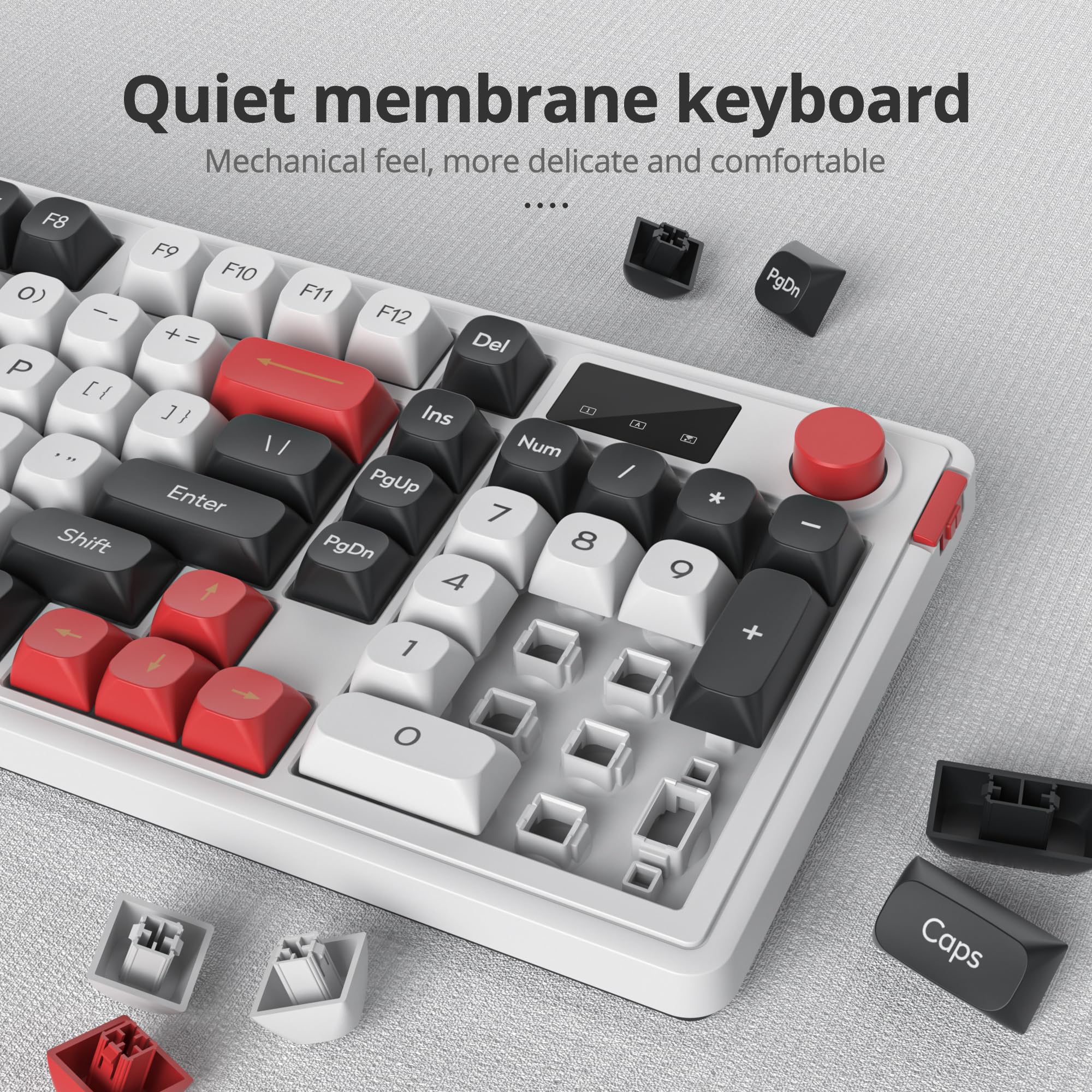 SOLIDEE 96% Tastiera membrana Wireless con Manopola,Wired/Bluetooth 5.0/2.8G,Struttura Gasket&Retroilluminazione RGB,Tastiera meccanica silenziosa,Tastiera Crema con Tastierino Numerico(White)