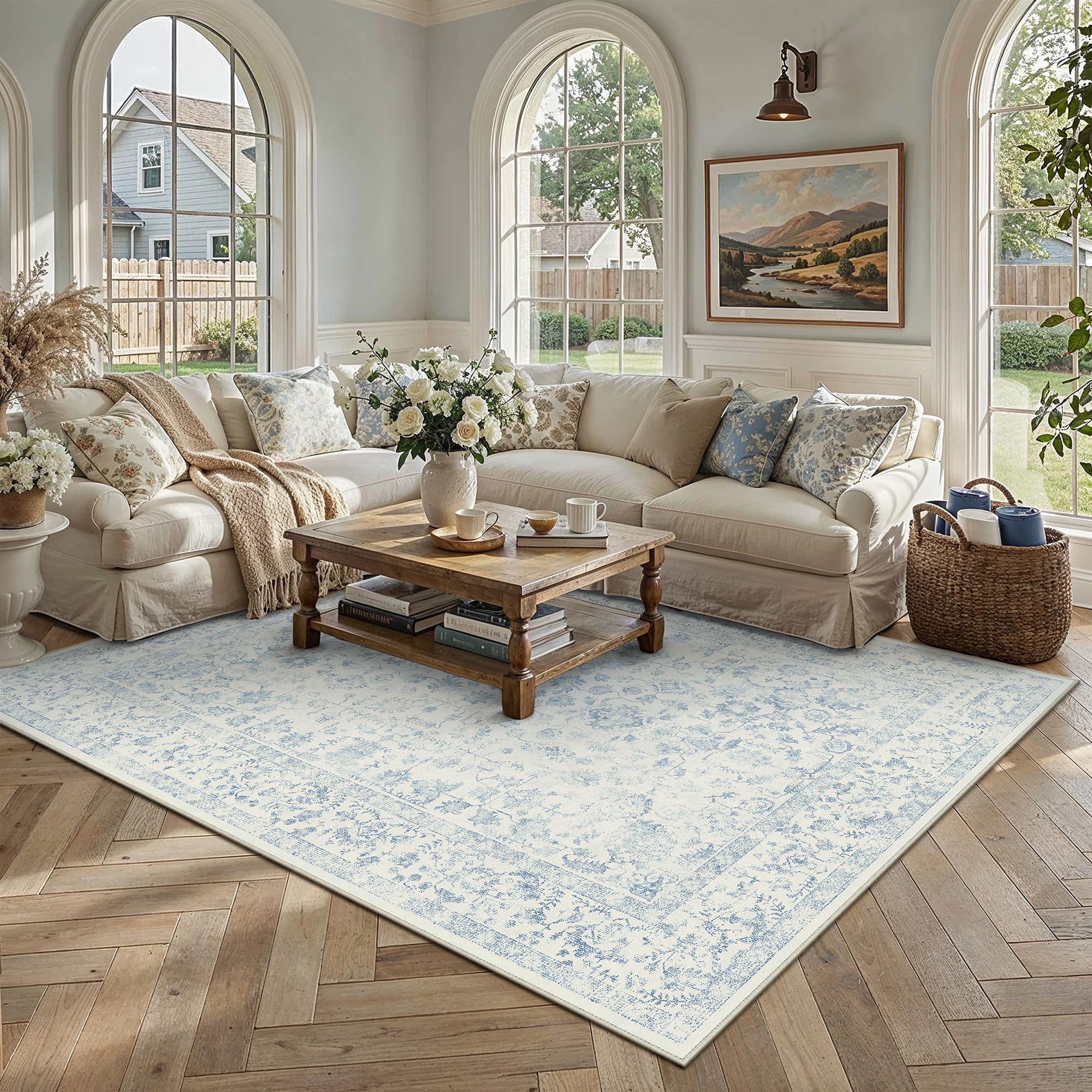 PureCozy 6x9 Softer Blue Area Rug Washable Non Slip Living Room Carpet