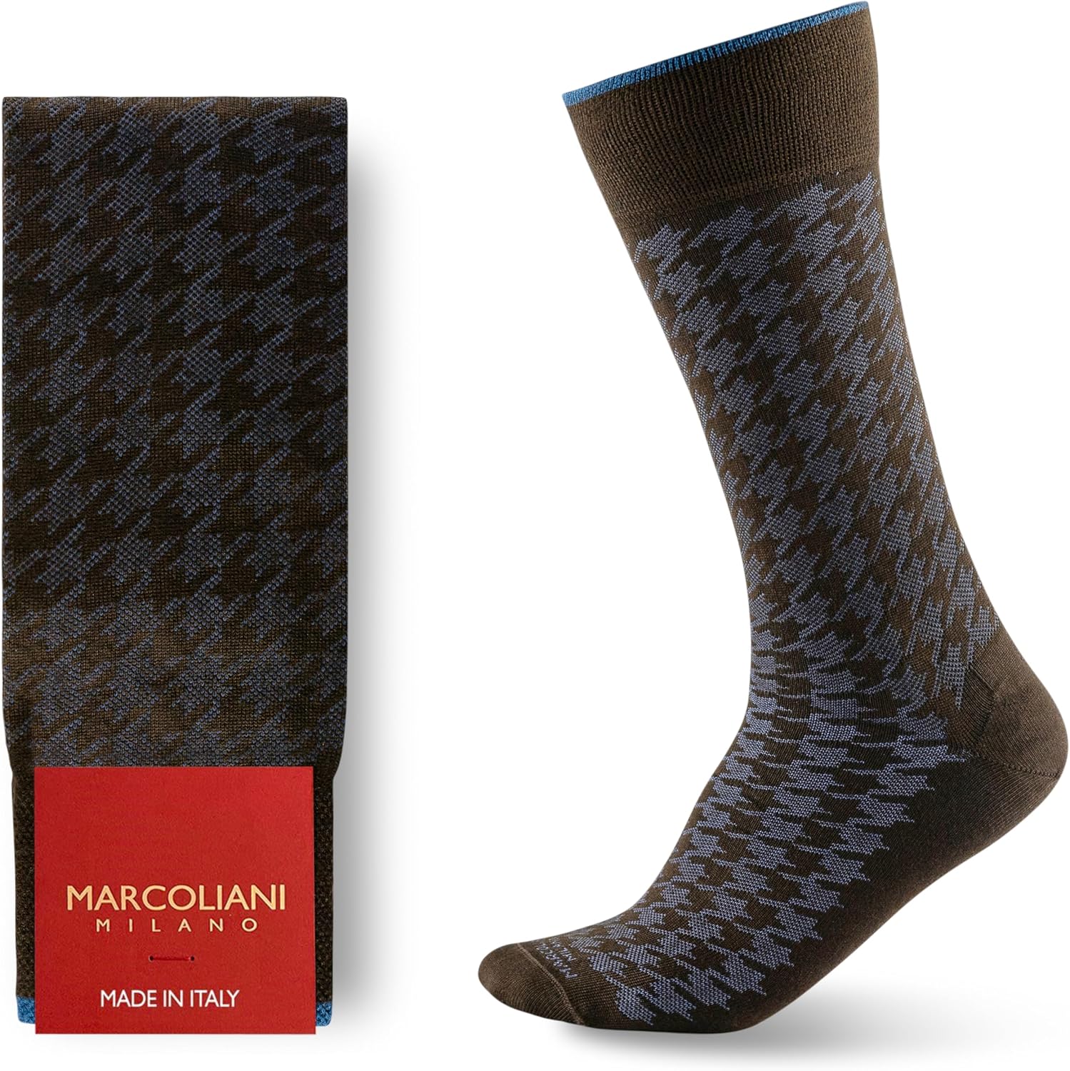 Marcoliani Milano Made in Italy - Mens Dress Socks | Ultra soft and warm - Houndstooth Elegance