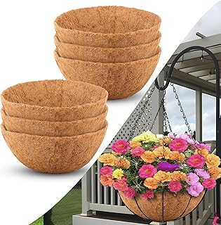 Coco Liners for Planters 14 Inch, 6 Pack Round Hanging Basket Liners, Co...
