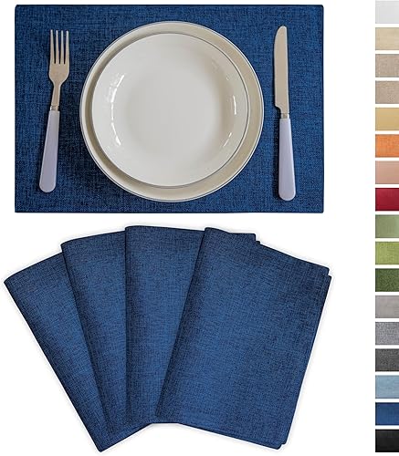 Miniatura 33 de Demetex Juego de 4 manteles individuales azules resistentes al calor de lino para mesa de comedor, manteles individuales de tela para cocina, azul