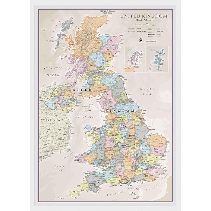 Buy Maps International Medium UK Classic Wall Map White Wood Frame