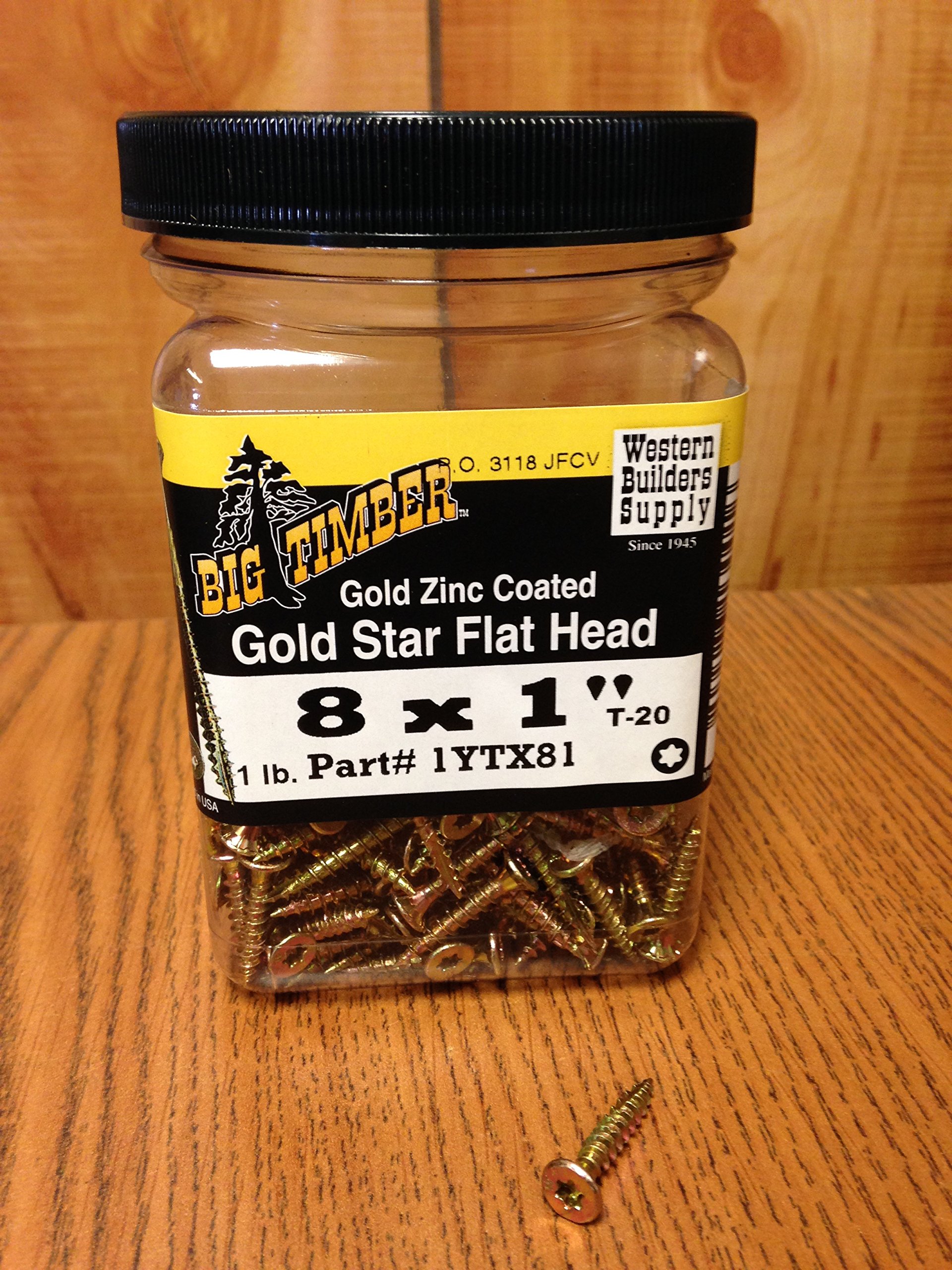 Big Timber 1YTX81#8 by 1-inch T-20-drive bit Gold Star Flat Head Interior Screws,(274 per Box)