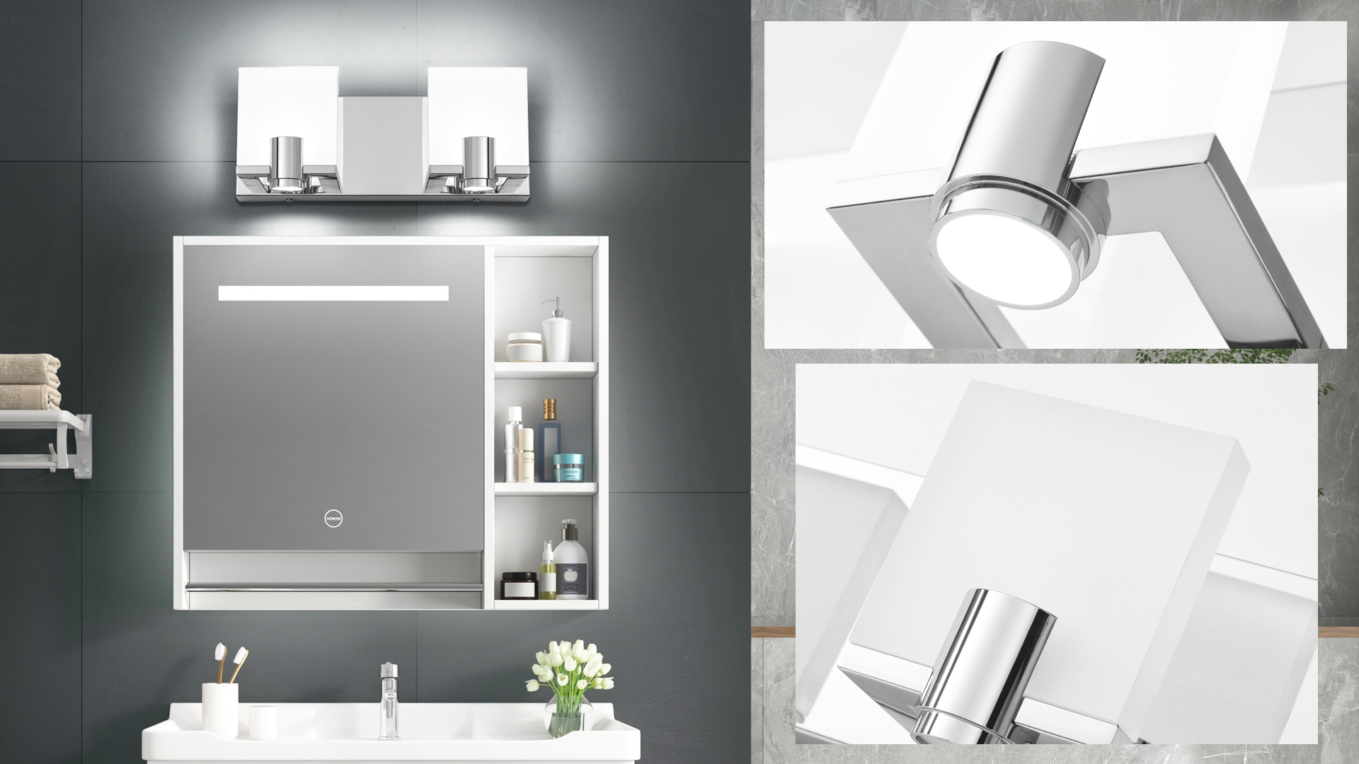 Image of SOLFART Led Bathroom Vanity Light Fixtures with Spotlights Chrome Finishing Durable Modern Vanity Light Over Mirror Light Fixture for Bath 2 Lights