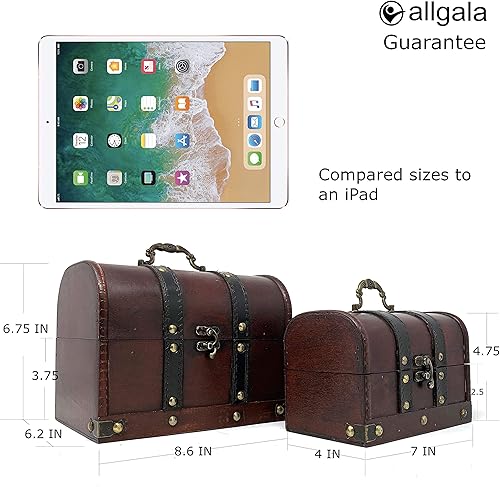 Miniatura 7 de Allgala HD90203 - Caja de recuerdo del tesoro de madera antigua de 2 piezas