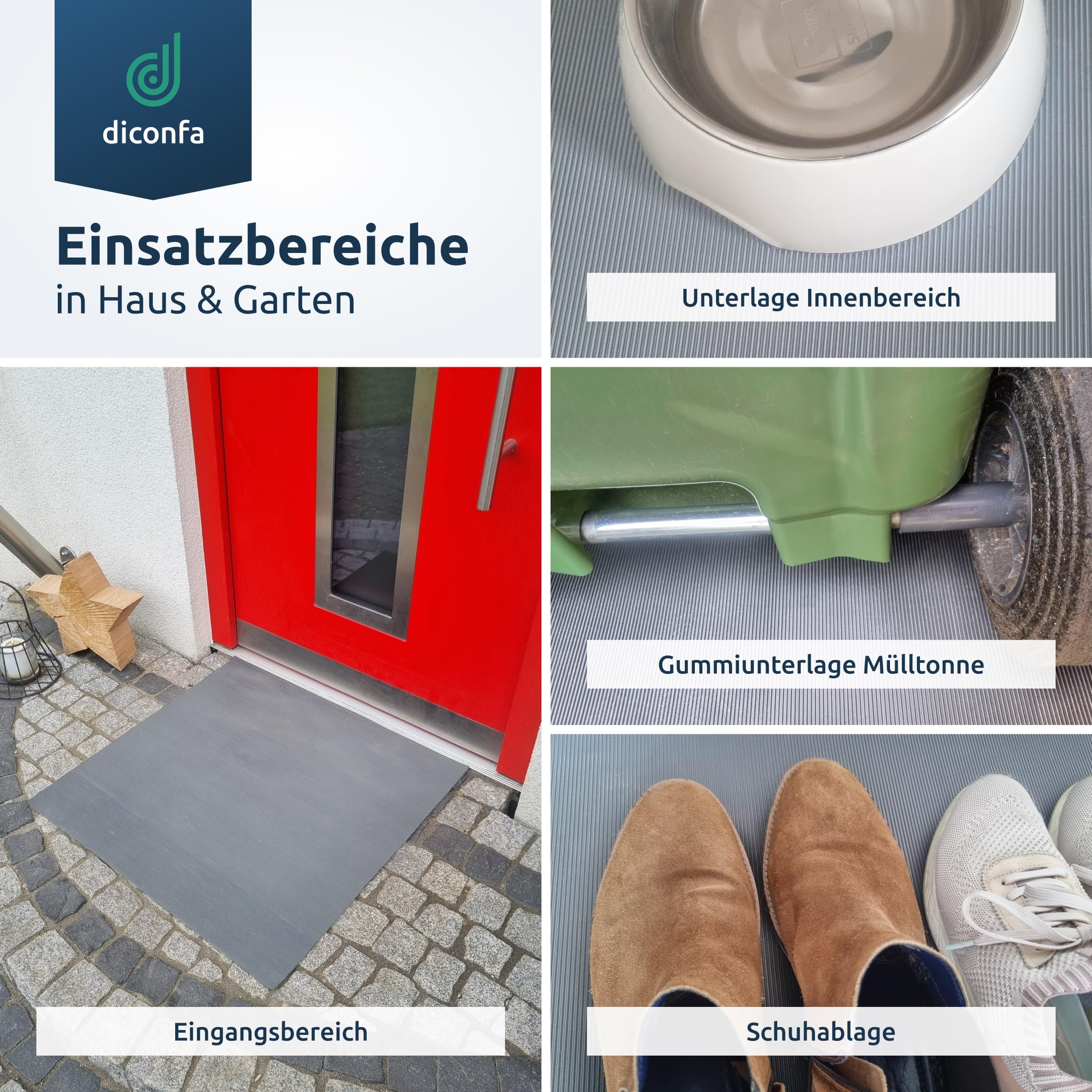 diconfa Gummimatte GRAU Feinriefenmatte GERUCHSARM 3mm stark - BREITE 0,1m bis 1,4m - LÄNGE 0,05m bis 10m - Auswahl 140cm x 200cm (1,4m x 2m) - Rillenmatte Antirutsch Meterware rutschfest