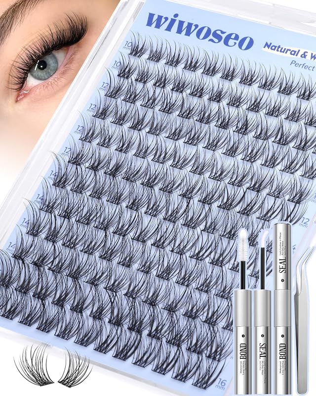 Kit de cílios postiços em tufos wiwoseo, curvatura C, 8–16 mm, 144 unidades