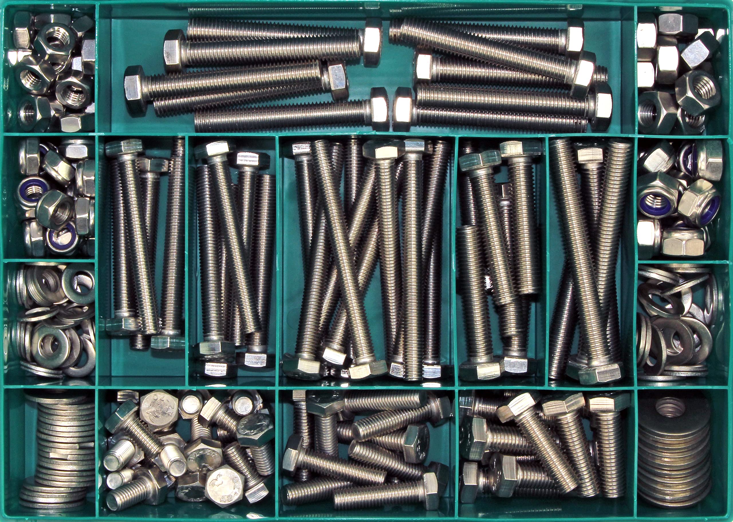 Sparset Großes 6-kant Schraubensortiment DIN 933 Edelstahl A2 V2A M4/M5/M6/M8/M10/M12 * 2001-tlg. (Standard-Box)