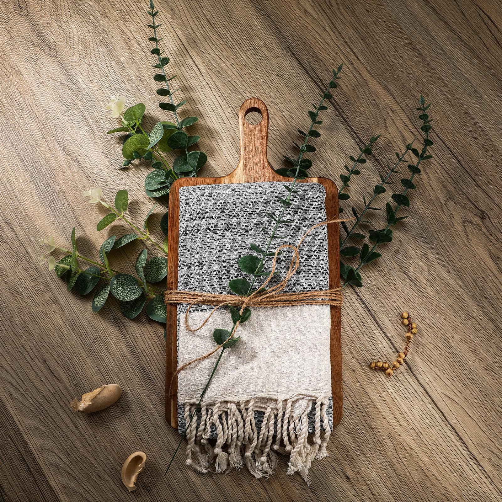 Reallnaive Hostess Gifts Set for Women Housewarming Gifts Include Cutting Board Cotton Turkish Hand Towel Eucalyptus Stem and Hemp Rope for Kitchen Wedding Party New Home Housewarming