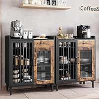 Vista 5 de GAOMON Aparador de buffet moderno, armario de almacenamiento de cocina con estantes y puertas de vidrio, gabinete de buffet de metal con cajones