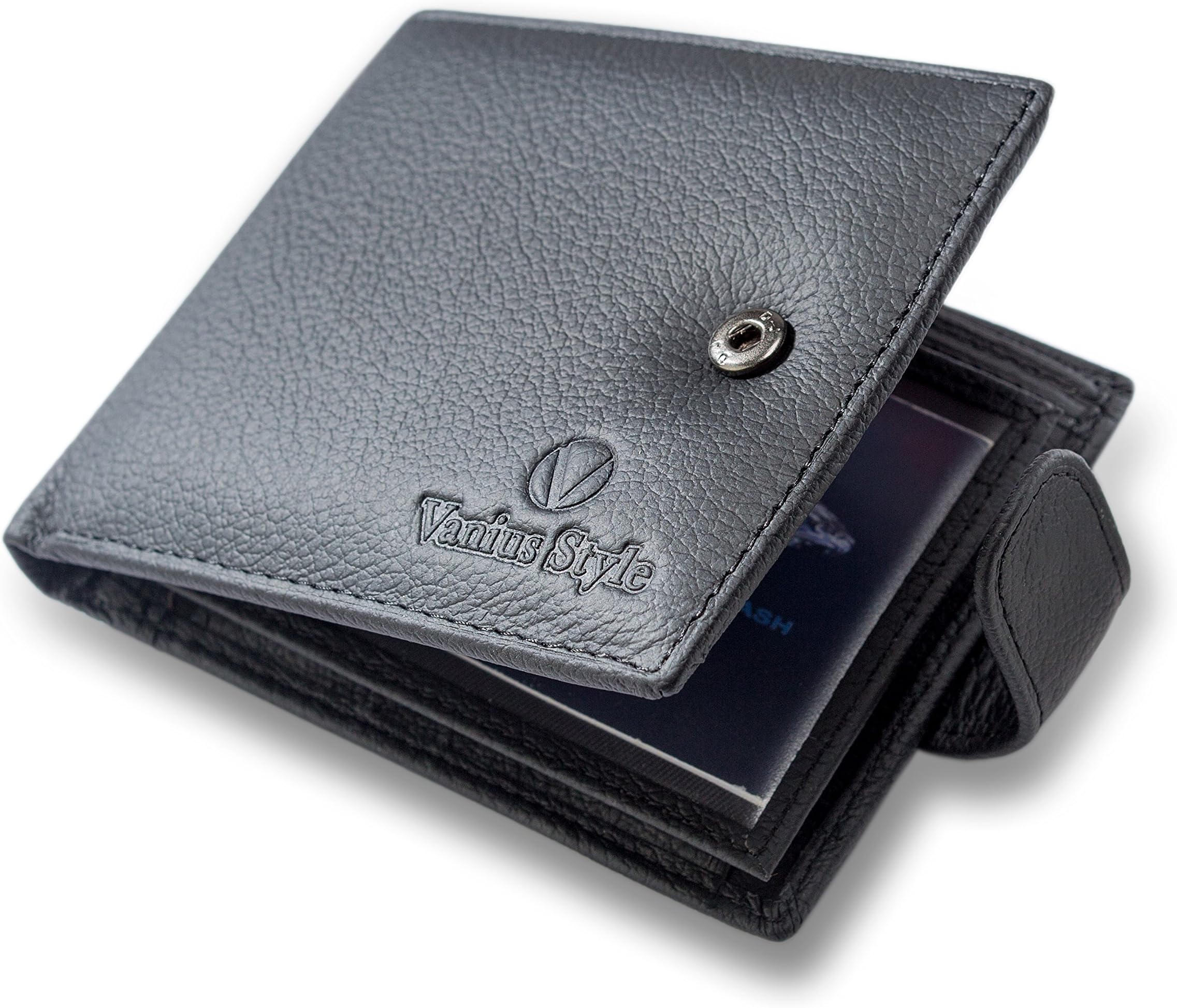 Black Leather - Safe Wallet for Men's Premium Trifold - with RFID Blocking and Coin Pocket - Your money is safe