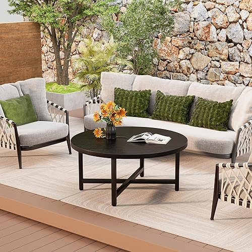 Miniatura 6 de Mesa de Centro, Mesas de Centro Grandes de 31.5", Mesas de Centro Redondas Negras para Sala de Estar, Mesa de Piso para Sentarse en el Suelo, Mesa