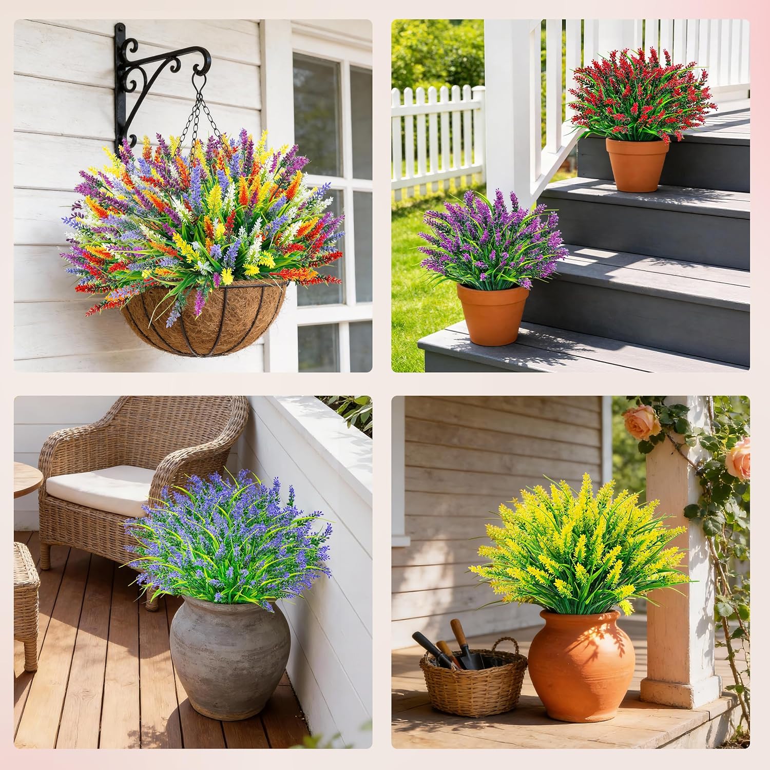 Der Rose 24 Bundles Artificial Flowers for Outdoors Fake Lavender Flowers UV Resistant Faux Plants Monkey Grass for Garden Porch Fence Patio Window Box Decor(Colorful) - Image 6