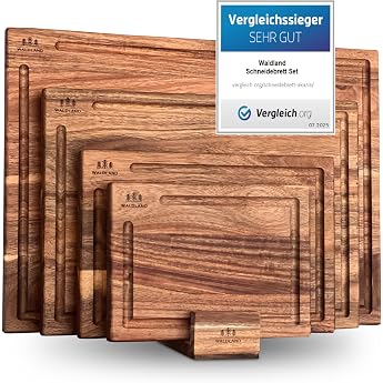 waldland premium wooden shopping board set of 4 40 x 30 33 x 24 27 x 18 21 x 15 i including board stand i wooden board kitchen i shopping board set made of robust acacia wood