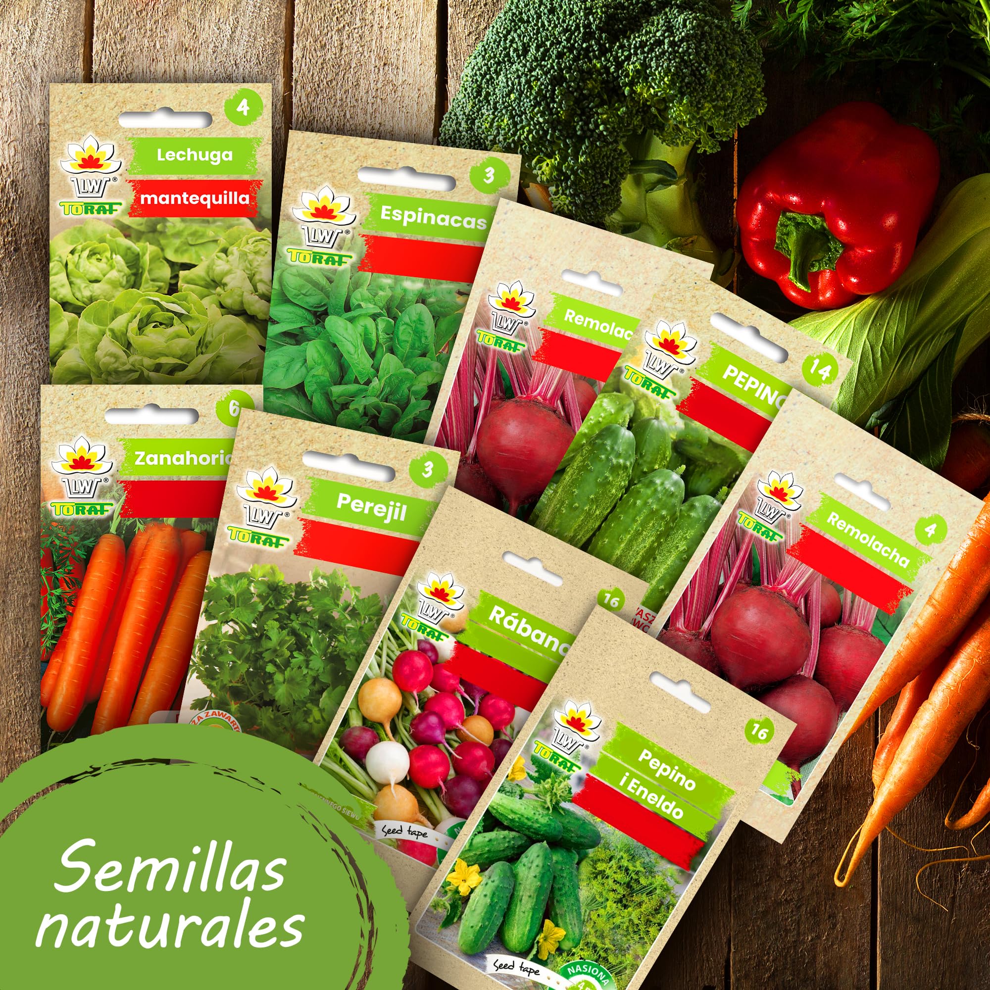 TORAF set de semillas de hortalizas 5x9(45) pack, kit semillas huerto semillas ecologicas para cocina, balcón y jardín, zanahoria, perejil, rábano, remolacha, espinacas y otros, owngrown