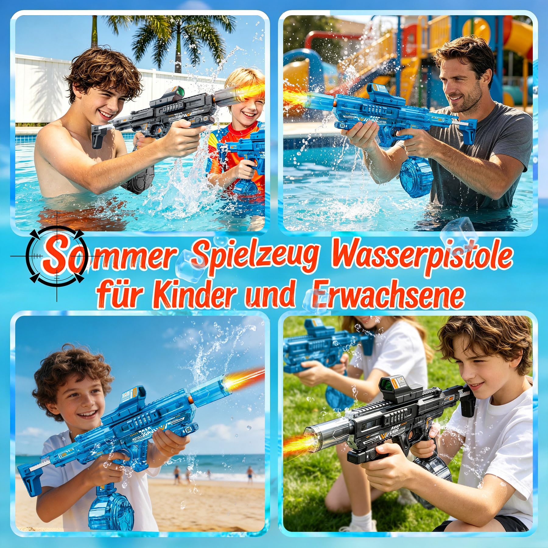 Elektrische Wasserpistole für Erwachsene und Kinder, Automatische Wasserspritzpistole mit LED-Lichtern, Wiederaufladbarer Batterie WasserPistolen für Sommer Strand Pool Wasserspaß Spielzeug, Blue