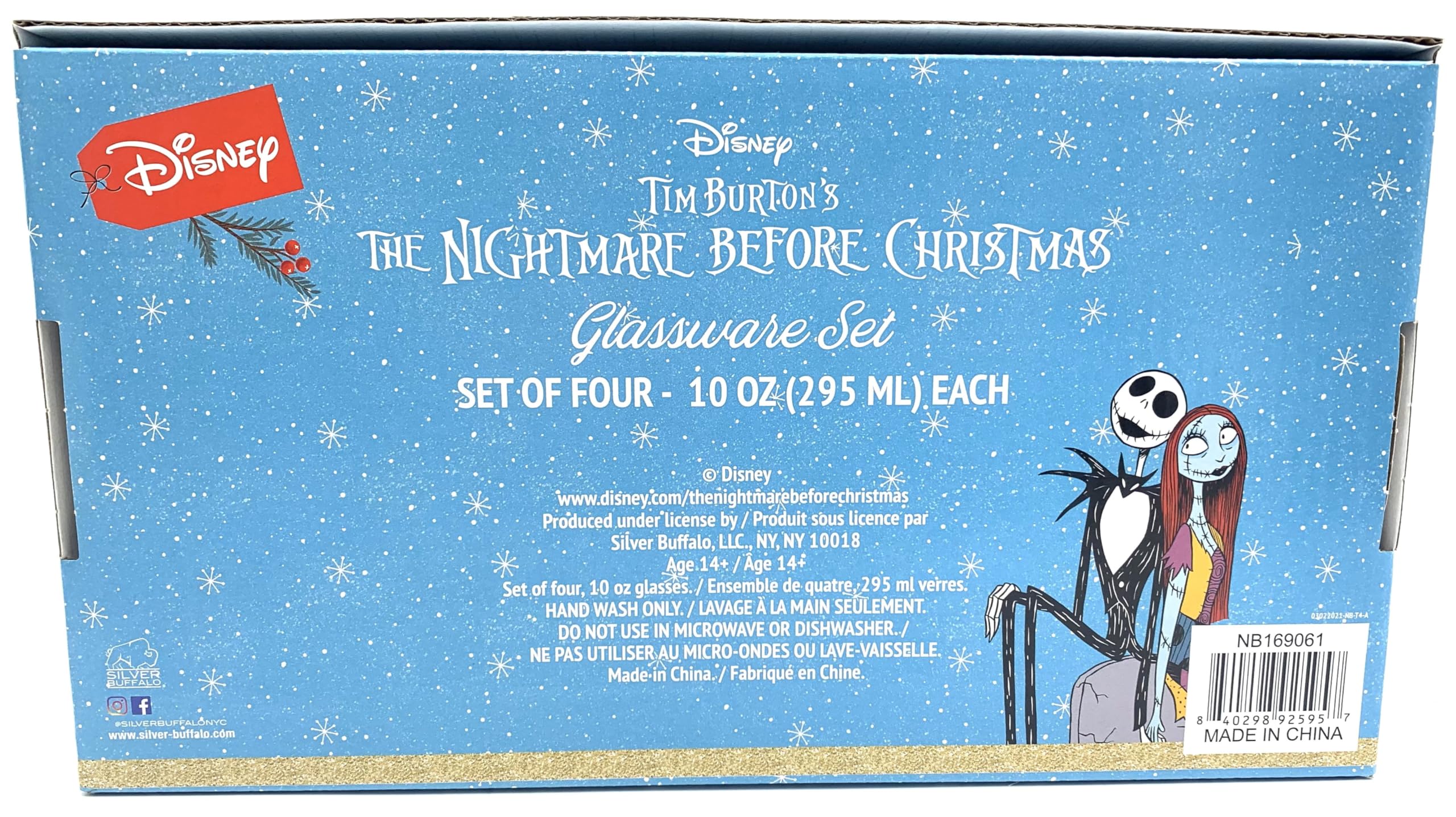 Silver Buffalo Disney L'Étrange Noël de monsieur Jack Lot de 4 verres à verres à motif Lock, Shock and Barrel, Sally, Jack et Oogie Boogie 300 ml