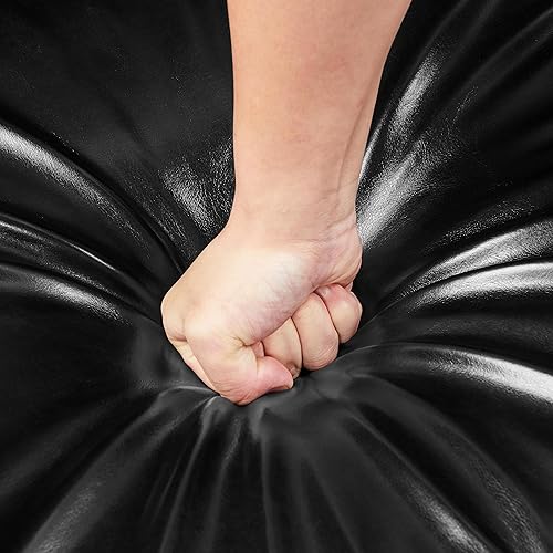 Miniatura 8 de Topeakmart Silla decorativa de mediados de siglo, moderna y acogedora silla de sofá de piel sintética con cojín grueso y patas de madera resistentes