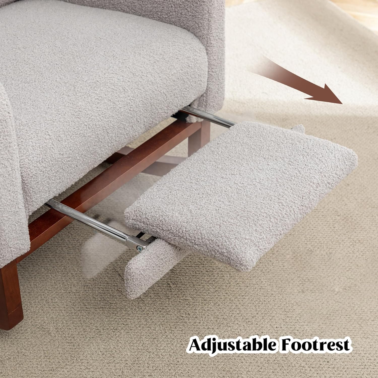 Rocking Chair Nursery with Foot Rest, Wingback Nursery Rocking Chairs, Grey Teddy Nursing Glider Rocker Chair with Pillow and High Back for Nursery, Living Room, Bedroom