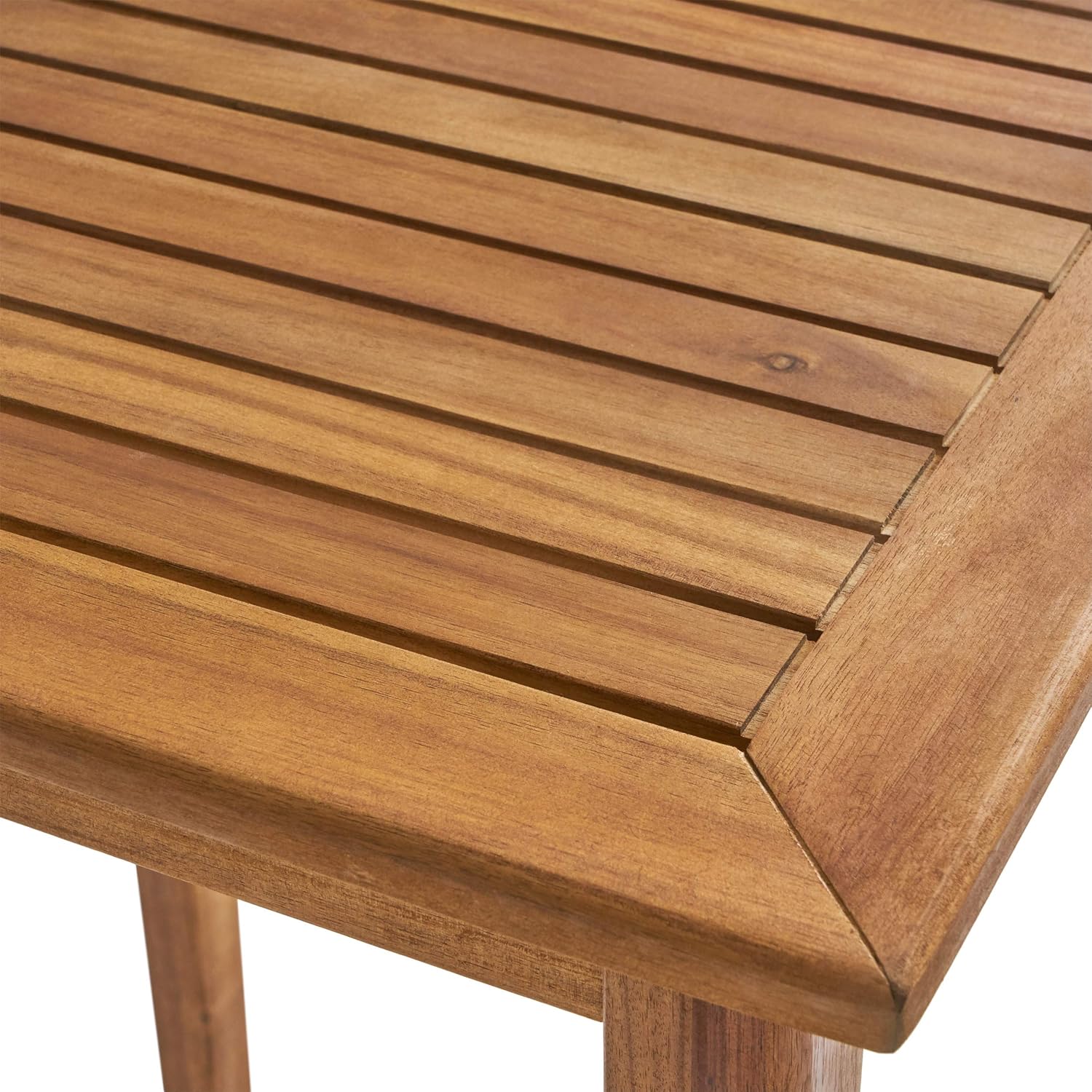 Outdoor Acacia Wood Bar Table, Minimalist Rectangular Bar Height Farmhouse Rustic Dining Table with Slatted Tabletop, for Patio Porch Garden Deck (Teak)