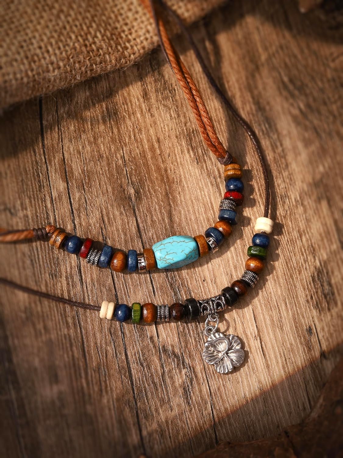 MINACHI Layered Boho Wood Bead Choker Necklace, Hollow Flower Charm, Personality Jewelry for Men and Women - Image 5