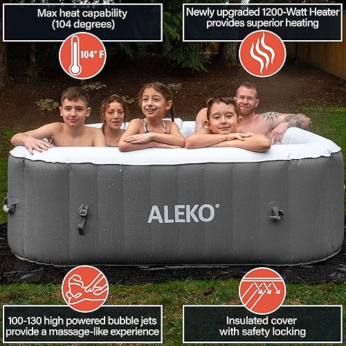Miniatura 2 de ALEKO Spa inflable para bañera de hidromasaje  Burbuja de chorro personal de alta potencia  con cubierta ajustable y 3 cartuchos de filtro  265