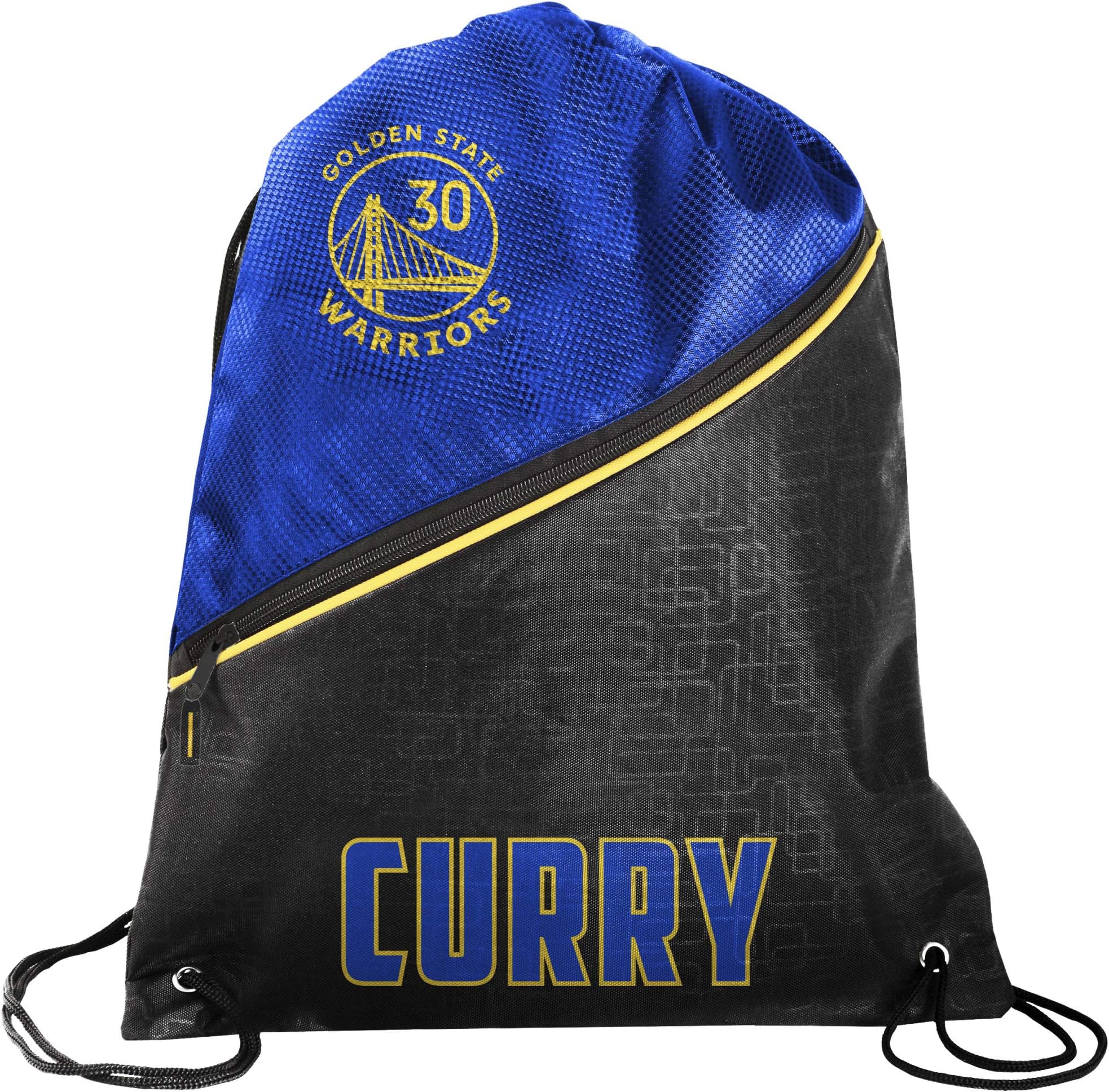 Golden State Warriors Official NBA High End Diagonal Zipper Drawstring Backpack Gym Bag - Stephen Curry #30