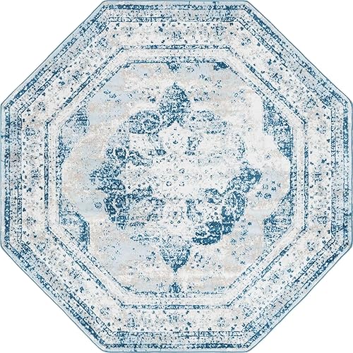 Miniatura 10 de Rugs.com Monte Carlo Collection Alfombra  Alfombra mediana octagonal azul de 8 pies perfecta para salas de estar, cocinas, entradas