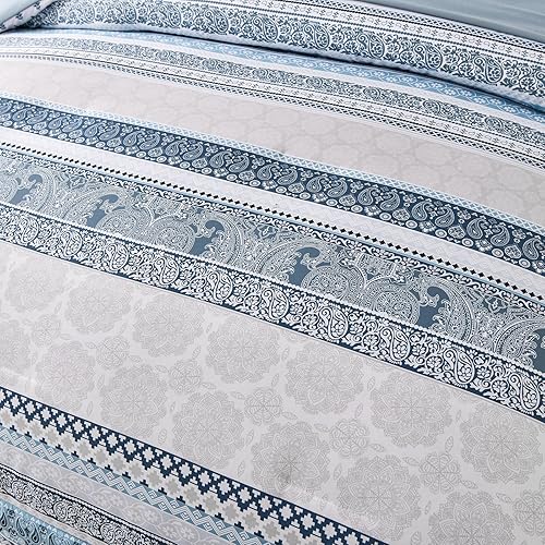 Miniatura 4 de Juego de edredón amarillo tamaño matrimonial, juego de edredón bohemio a rayas y juego de sábanas de microfibra suave para todas las estaciones