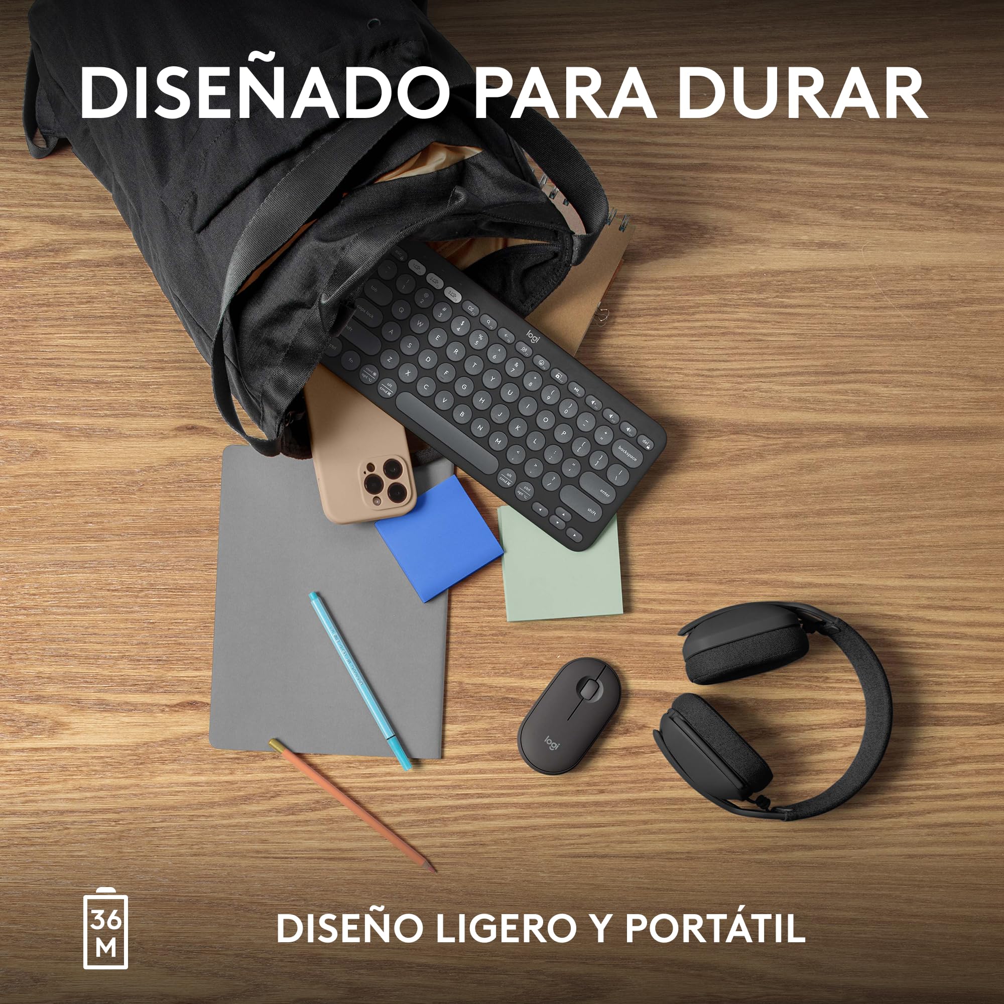Logitech Pebble Keys 2 K380s, Teclado Bluetooth multidispositivo, accesos directos, estilizado y portátil, Easy-Switch, Windows, macOS, iPadOS, Android, ChromeOS, Disposición QWERTY Españo - Grafito