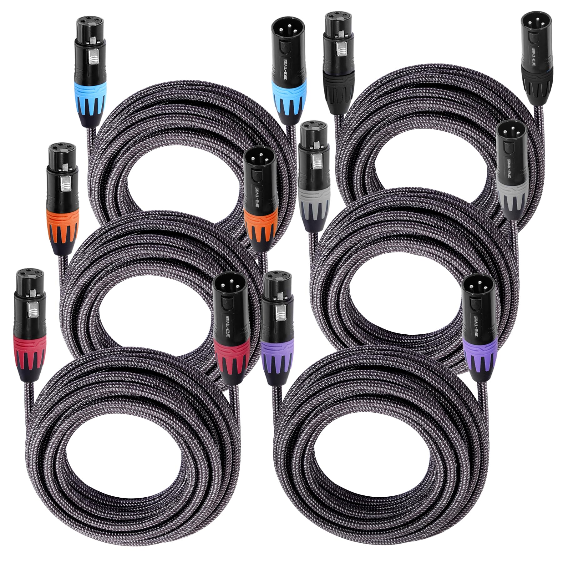 SMALL-EYE XLR Cables for Microphone 25 ft 6 Pack – Premium Braided Balanced XLR Mic Cable, 3-Pin Male to Female, Dual Shielded for Studio, Stage, and