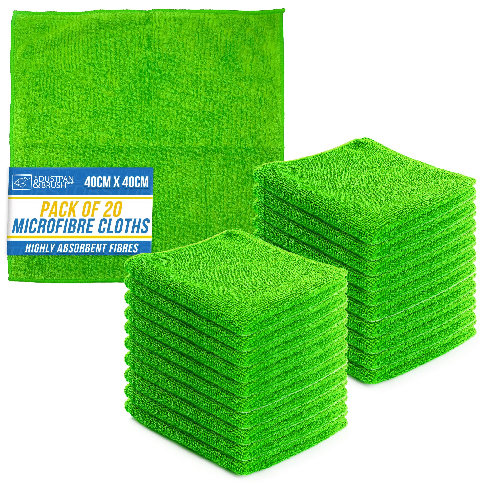 Tdbs The Dustpan And Brush Store Green Microfiber Cleaning Cloth, Large Size 40X40cm, Super Absorbent Lint Free Microfibre Cloths Cleaning For Home, Kitchen, Surface, Mirrors, Bathrooms, Motorbike, Car (, 20)